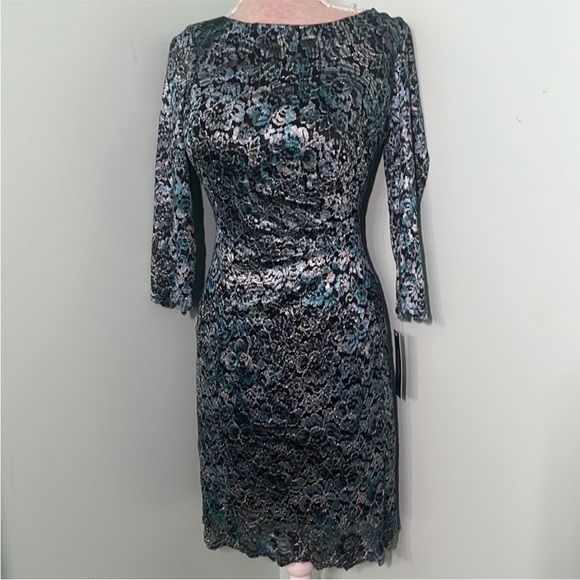 🆕 Tahari Arthur Levine metallic Floral Lace Dress with 3/4 Sleeves. Has stretch - Picture 1 of 11